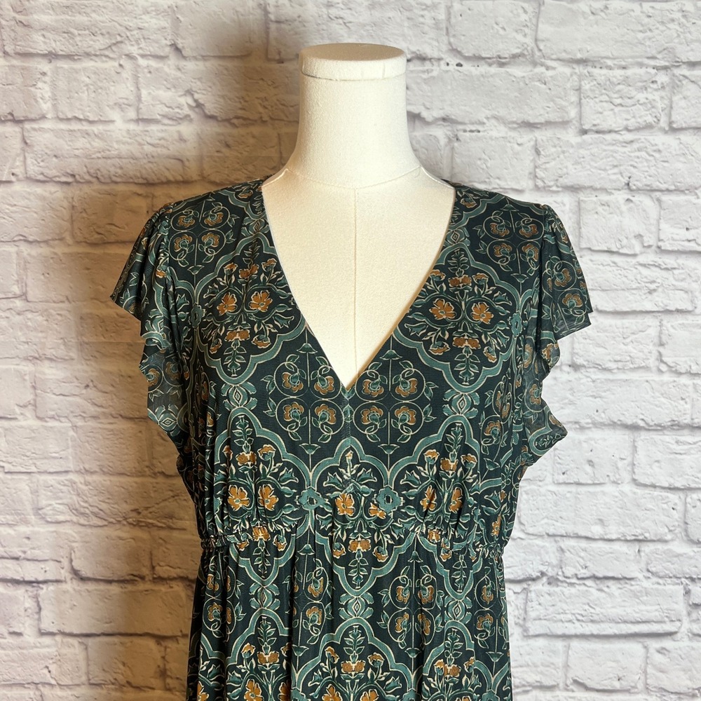 Les Serein Women's PL Green Maxi Dress Boho Print Polyester Bohocore Cottagecore - Picture 2 of 7